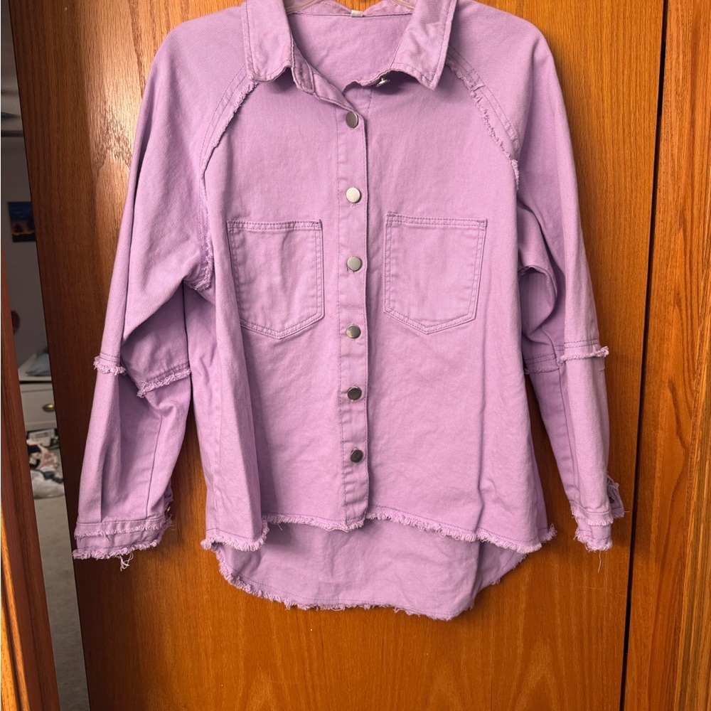 Soft Lavender Cotton Frayed Shacket Size L